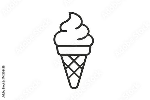 Ice cream cone thin line icon. Sweet summer dessert object. Soft serve gelato vector sign. Frozen food pictogram for web and menu. Simple outline isolated on white.