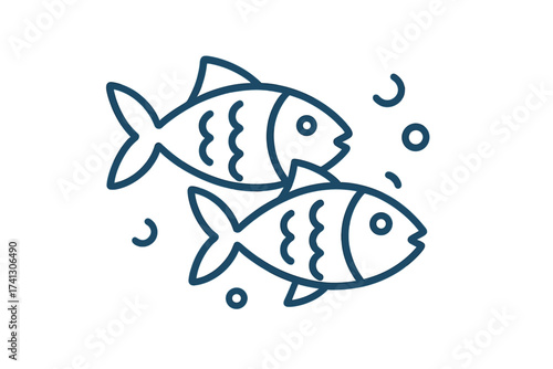 Fish couple icon vector thin line illustration. Marine life symbol for summer holidays, fishing, or aquarium shop. Healthy seafood, omega food concept. Two swimming fishes logo.
