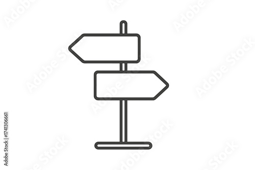 Road signpost with two arrows pointing left and right. Thin line vector icon. Metaphor for choice, decision-making, directions, crossroads, options, business strategy, and path.