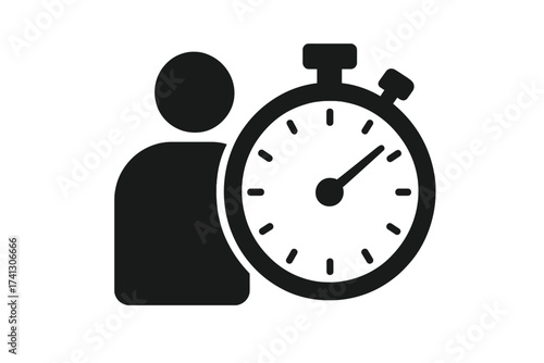 Person and stopwatch vector icon for time management. Business efficiency and productivity symbol. Clock countdown for deadline, speed, and project management. User time tracking.