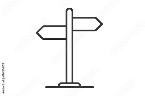 Road signpost with two arrows pointing left and right. Concept of choice, decision, and direction. Vector thin line icon for path, strategy, alternative, and crossroads.