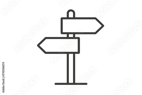 Roadpost sign with arrows pointing left and right. Vector line icon for concepts of choice, direction, and decision. Path selection, crossroads, and business strategy.