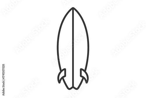 Thin line surfboard icon. Surfing equipment vector illustration. Summer beach sea vacations leisure concepts. Sports and leisure time activity vector design.