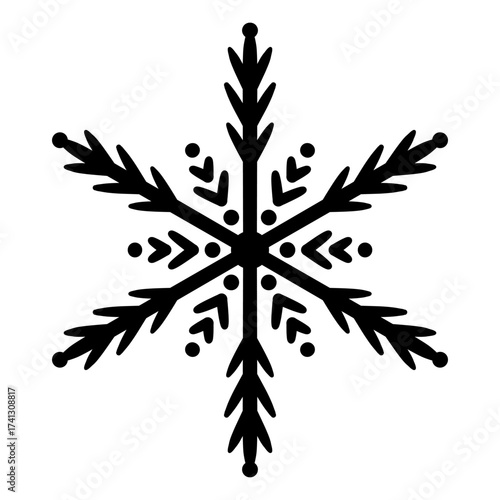 Minimalist vector snowflake with frozen crystal form. Isolated winter ornament, seasonal pattern and decorative element for festive or frosty design.