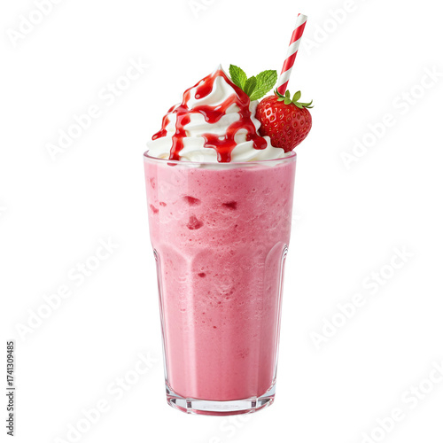 Quadro su tela Strawberry milkshake with whipped cream and syrup