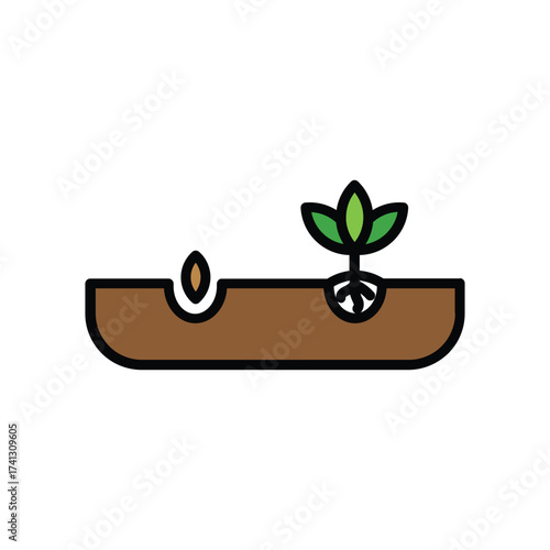 Seedling in soil sprouting from seed against 
