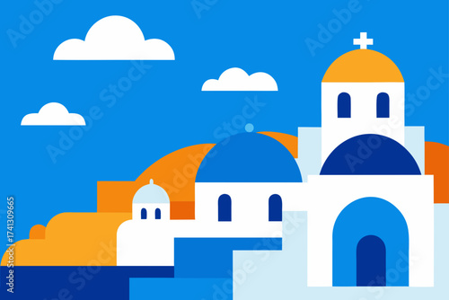 Santorini greece architecture with blue and white view