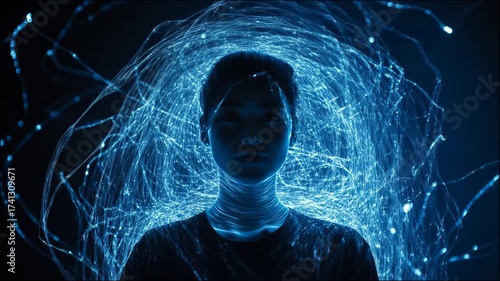 abstract blue background with woman