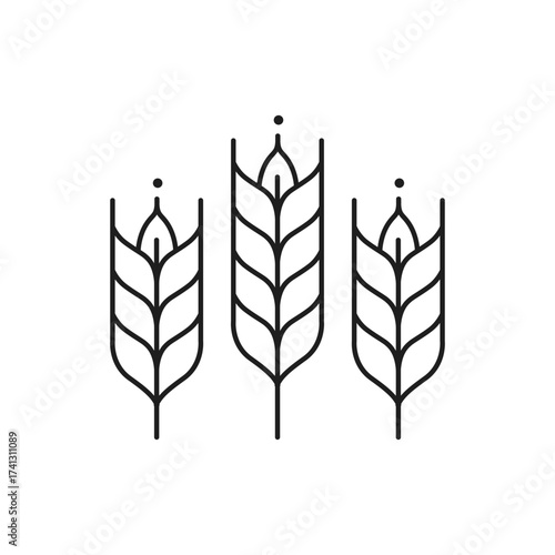 Three stylized wheat stalks featuring bold black line art arranged vertically