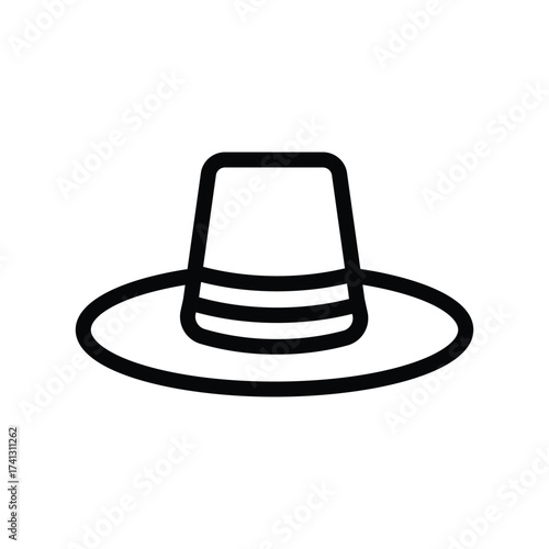 Simple blacklined icon of a hat with a cylindrical crown  flat brim