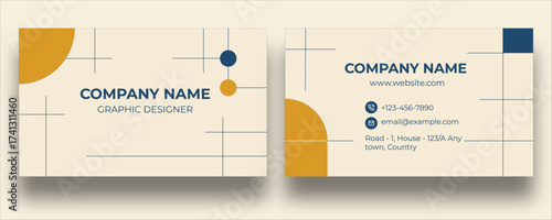 Minimalist Professional Geometry shapes Business Card Design with Cream, yellow and blue color contrast