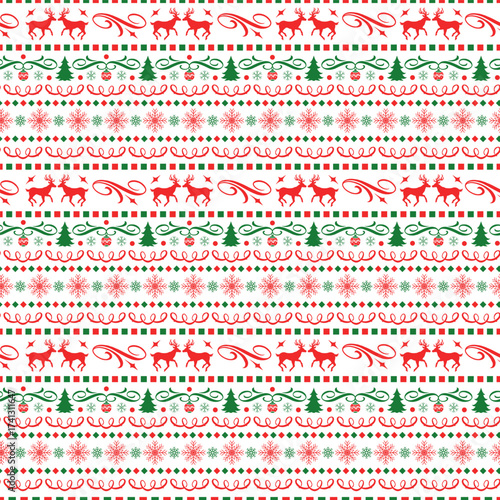 Colorful Christmas pattern with reindeer and trees