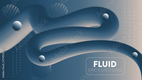 Elegant Dark Blue Fluid Abstract Background with Smooth Dynamic Waves. Corporate and professional design featuring glossy 3D spheres, subtle gradient texture, and modern geometric circle elements.
