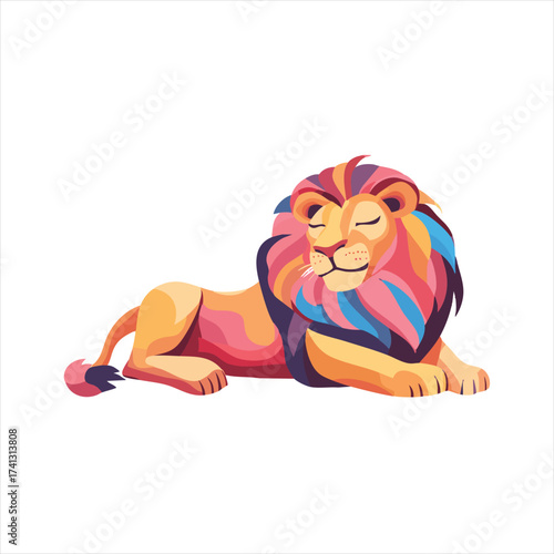 Colorful lion lying down