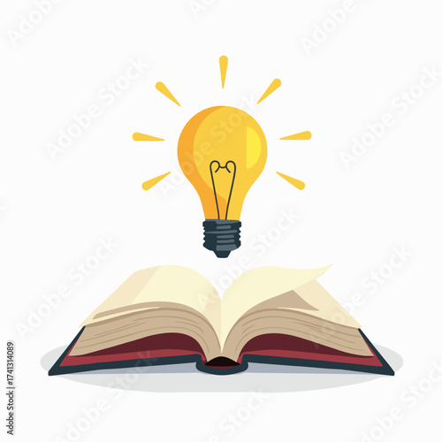 Open book with light bulb symbolizing ideas and inspiration  