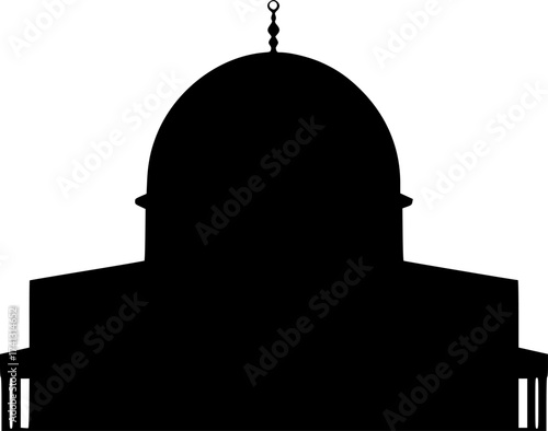 Black Vector Silhouette: The Dome of the Rock (Jerusalem)	A recognizable black vector silhouette of The Dome of the Rock in Jerusalem, featuring its prominent dome and distinctive architectural style.