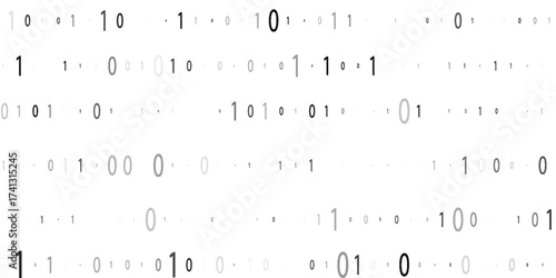 Binary code black and white background with two binary digits, 0 and 1 isolated on a white background. Halftone vector illustration.