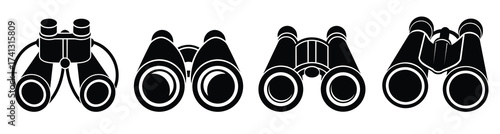 Black Binoculars Silhouette Icons Set Isolated on White Background