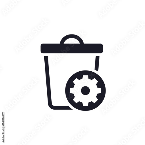 waste management icon with a trash bin, pictogram on white