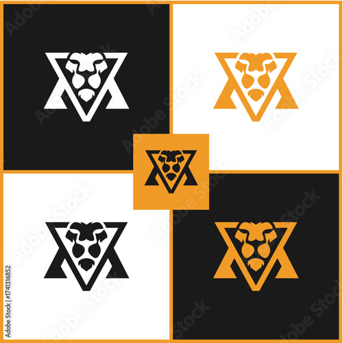 Geometric Lion Head Logo with Triangle and Lettermark