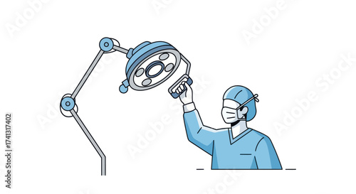 Medical Professional Adjusting Operating Room Surgical Lamp Illustration.