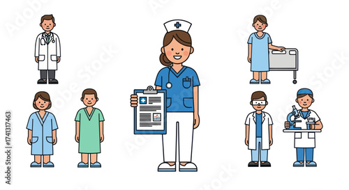 Cartoon Nurse Holding Clipboard Wearing Uniform Smiling and Standing.