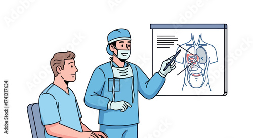 Surgeon Explaining Medical Procedure to Patient with Diagram.