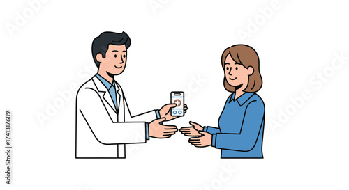 Doctor handing a smartphone to a patient illustrating digital health.