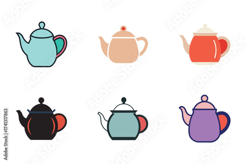 Collection of Colorful Teapot Vector Graphics Perfect for Tea Time Illustrations and Kitchen Decor Design