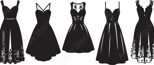 Set of evening and cocktail dresses collection woman clothing silhouette apparel vector
