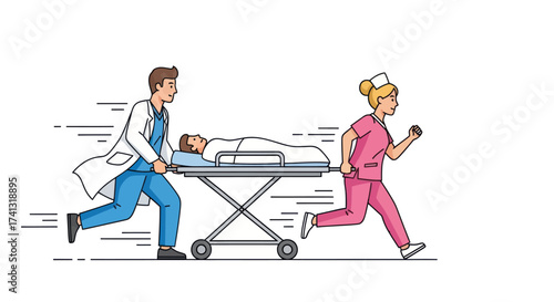 Emergency Medical Team Rushing Patient on Gurney Doctor and Nurse Running Fast.