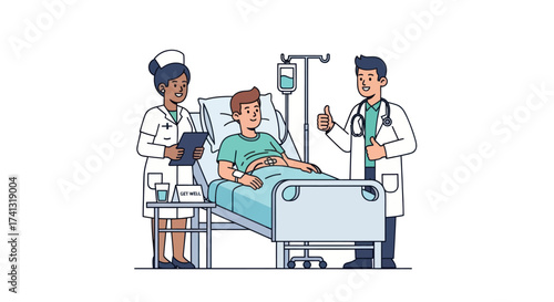 Patient in Hospital Bed with Medical Professionals.