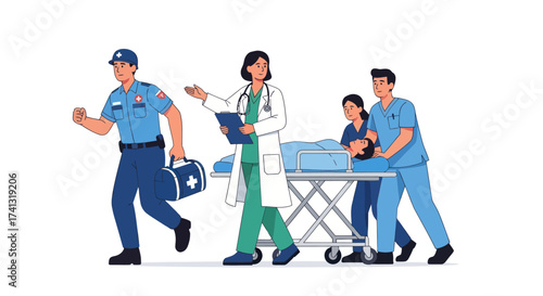 Medical Team Rushing Patient on Stretcher in Emergency.