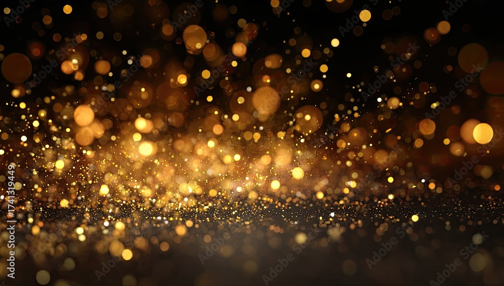 Naklejka premium Abstract golden bokeh effect against a dark backdrop, creating a shimmering, festive scene