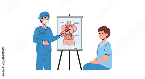Medical Professional Explaining Human Anatomy to Patient with Diagram.