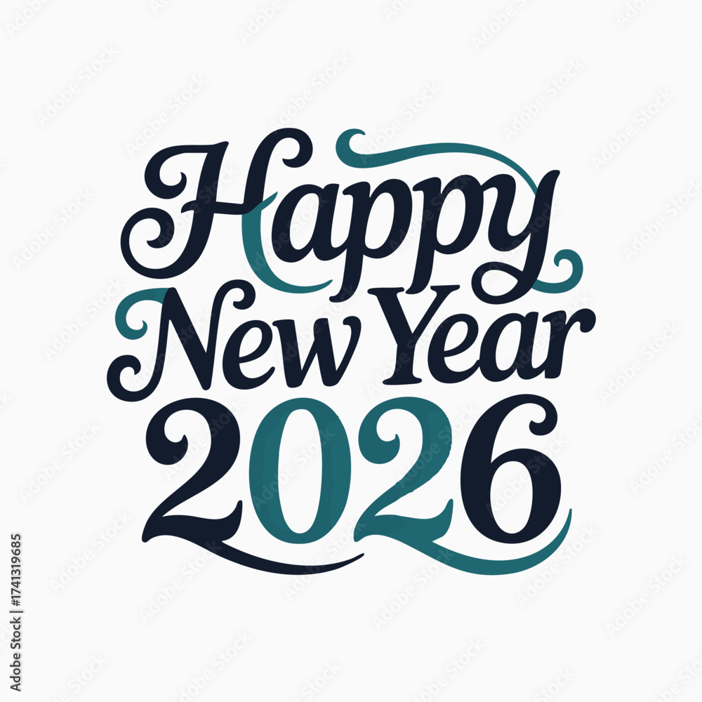 Obraz premium Happy New Year 2026 Dark Blue and Teal Script Text