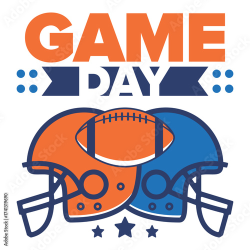 Game Day. American football playoff. Super Party in United States. Final game of regular season. Professional team championship. Ball for american football. Sport poster. Vector illustration