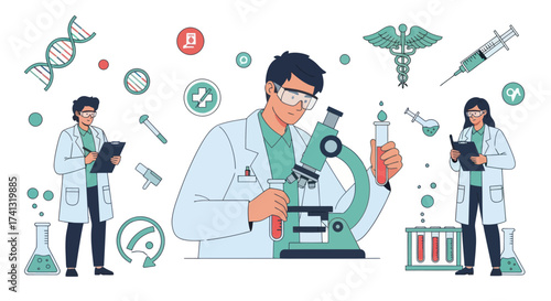 Scientist Examining Sample Under Microscope in Laboratory.