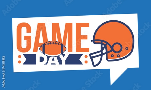 Game Day. American football playoff. Super Party in United States. Final game of regular season. Professional team championship. Ball for american football. Sport poster. Vector illustration