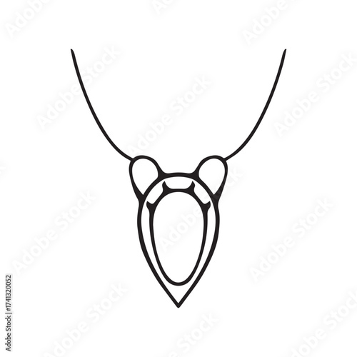 Hand drawn necklace with a single pendant hangs on a delicate chain, white background