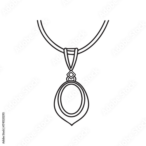 Necklace outline featuring an oval pendant with decorative elements on a white background