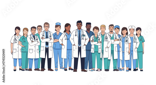 Diverse Group of Medical Professionals Standing Together.