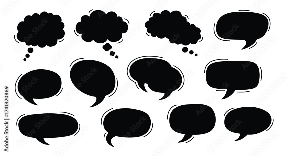 Fototapeta premium Black speech bubbles and thought clouds comic style