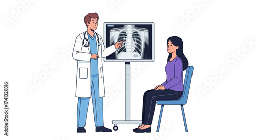 Doctor Explaining X-Ray Results to Patient in Clinic.