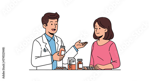 Pharmacist consulting with a patient about medication and health.