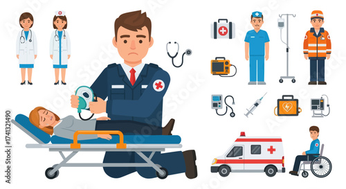 Medical Professionals and Emergency Services Team Providing Care.