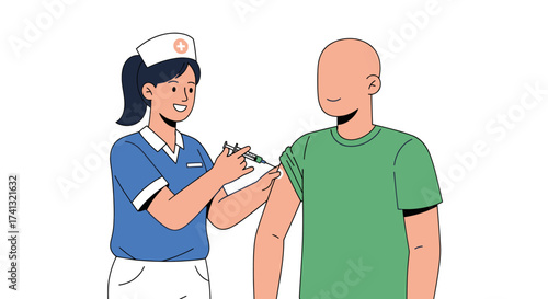 Nurse Administering Vaccination to Patient with Syringe.