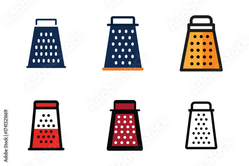 Colorful Grater Icons for Culinary and Cooking Designs Variety of Cheese Graters in Different Colors for Food Illustrations