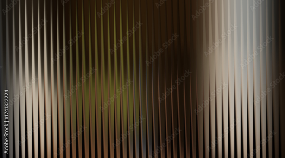 Fototapeta premium Brown and gold ribbed glass texture with vertical lines and reflections