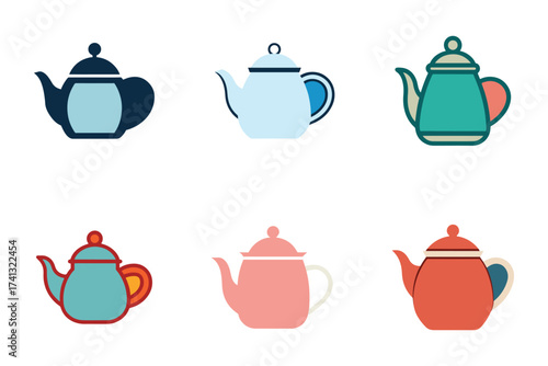 Colorful Tea Pot Collection Cartoon Style Kettle Illustrations for Design Projects and Culinary Concepts with Assorted Colors